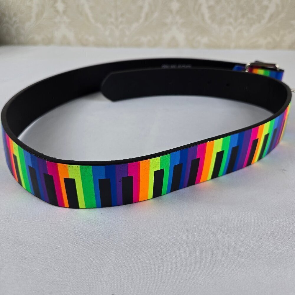 Bright Multicolor "Keyboard" Leather Belt Size 34-36 Silver Buckle NWOT